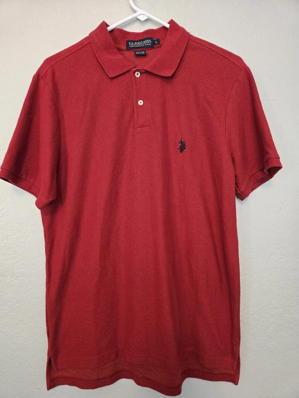 U.S. Polo Assn. Performance Pique, Red Short-Sleeve Polo Shirt, Size Large - Picture 6 of 7